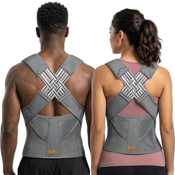 DOLTAS X-Cross Posture Corrector Belt – Universal Size Shoulder & Back Support Belt | Back Straightener Brace for Spine & Body Posture Correction | Clavicle Support for Men & Women | Universal Size (Grey)