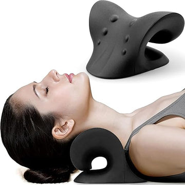 DOLTAS Neck Stretcher for Pain Relief | Cervical Traction Device | Neck & Shoulder Support | Acupressure Massage Relaxer | Chiropractic Spine Alignment Support | Black