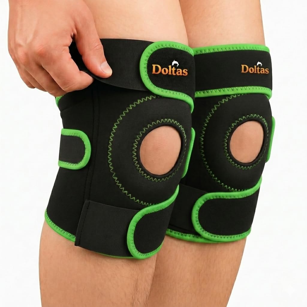 DOLTAS Knee Brace Pair Neon Green – Open Pateela Knee Support for Gym, Running, Arthritis, Joint Pain & Injury Recovery Men & Women| Stabilizes Kneecap & Relieves Knee Pain (2 Pcs)