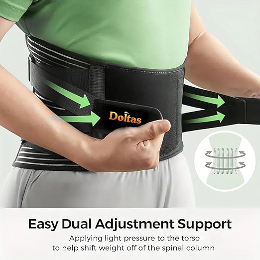 DOLTAS Lumber Sacral Belt for Lower Back Pain Relief LS belt with four Aluminium plates & Adjustable Back support for Men & Women Universal (BLACK) ASIN: B0F5X47NQ4