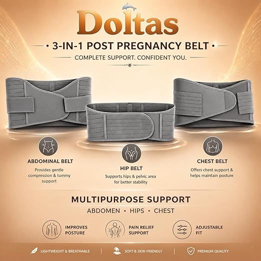 DOLTAS 3-in-1 Post Pregnancy Abdominal Belt for Women – C-Section Abdomen Belt & Belly Wrap for After Delivery Recovery – Adjustable Postpartum Belt, Maternity Belt for Waist, Pelvis & Tummy Support (Free Size) (GREY)