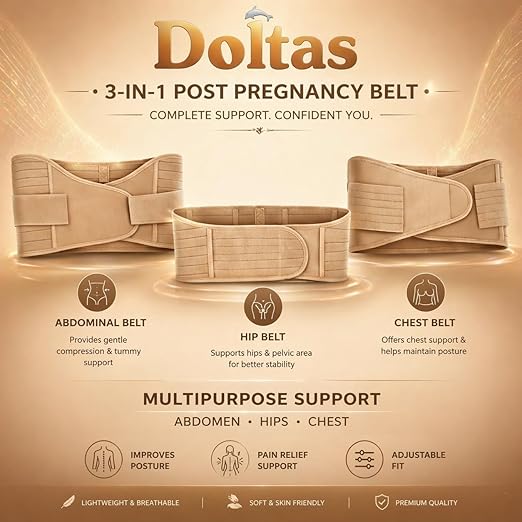 DOLTAS 3-in-1 Post Pregnancy Abdominal Belt for Women – C-Section Abdomen Belt & Belly Wrap for After Delivery Recovery – Adjustable Postpartum Belt, Maternity Belt for Waist, Pelvis & Tummy Support (Free Size) (Beige Skin)