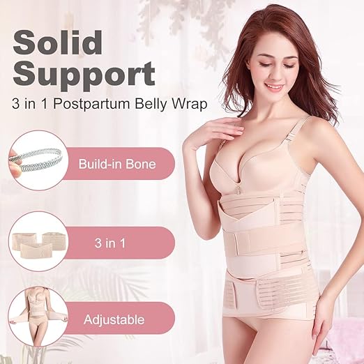 DOLTAS 3-in-1 Post Pregnancy Abdominal Belt for Women – C-Section Abdomen Belt & Belly Wrap for After Delivery Recovery – Adjustable Postpartum Belt, Maternity Belt for Waist, Pelvis & Tummy Support (Free Size) (BEIGE)