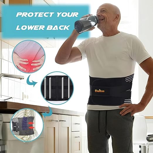 DOLTAS Lumber Sacral Belt for Lower Back Pain Relief LS belt with four Aluminium plates & Adjustable Back support for Men & Women Universal (BLACK) ASIN: B0F5X47NQ4