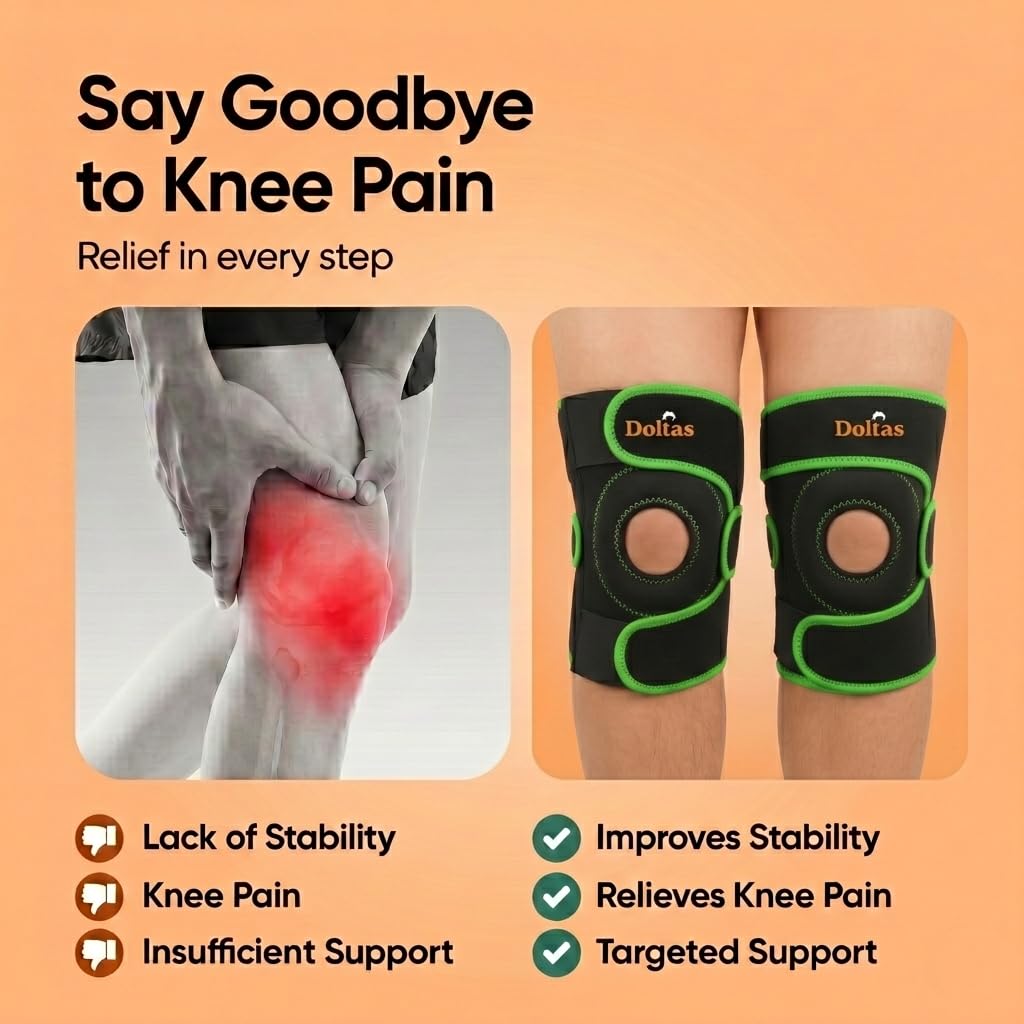 DOLTAS Knee Brace Pair Neon Green – Open Pateela Knee Support for Gym, Running, Arthritis, Joint Pain & Injury Recovery Men & Women| Stabilizes Kneecap & Relieves Knee Pain (2 Pcs)