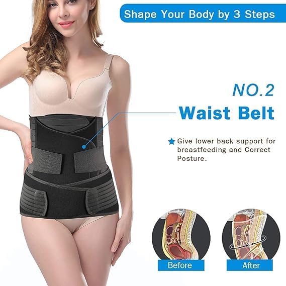 DOLTAS 3-in-1 Post Pregnancy Abdominal Belt for Women – C-Section Abdomen Belt & Belly Wrap for After Delivery Recovery – Adjustable Postpartum Belt, Maternity Belt for Waist, Pelvis & Tummy Support (Free Size) (BLACK)