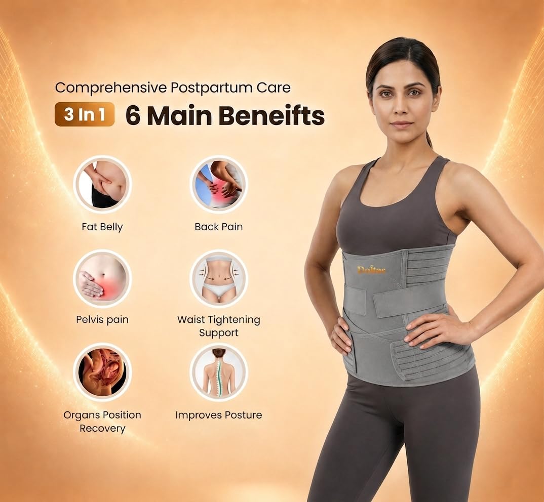 DOLTAS 3-in-1 Post Pregnancy Abdominal Belt for Women – C-Section Abdomen Belt & Belly Wrap for After Delivery Recovery – Adjustable Postpartum Belt, Maternity Belt for Waist, Pelvis & Tummy Support (Free Size) (GREY)
