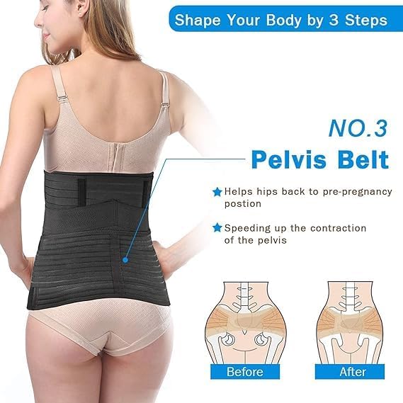 DOLTAS 3-in-1 Post Pregnancy Abdominal Belt for Women – C-Section Abdomen Belt & Belly Wrap for After Delivery Recovery – Adjustable Postpartum Belt, Maternity Belt for Waist, Pelvis & Tummy Support (Free Size) (BLACK)