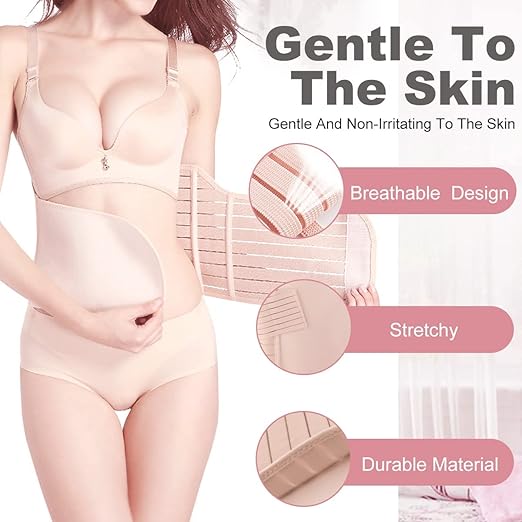 DOLTAS 3-in-1 Post Pregnancy Abdominal Belt for Women – C-Section Abdomen Belt & Belly Wrap for After Delivery Recovery – Adjustable Postpartum Belt, Maternity Belt for Waist, Pelvis & Tummy Support (Free Size) (BEIGE)