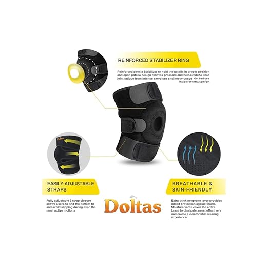 DOLTAS Open Patella Premium Knee Brace with Gel for Knee Pain Men & Women | Enhanced Support for Ligament Tear, Arthritis, Adjustable Bi-Directional Straps, Joint Pain Relief |Universal (Pack of 1)