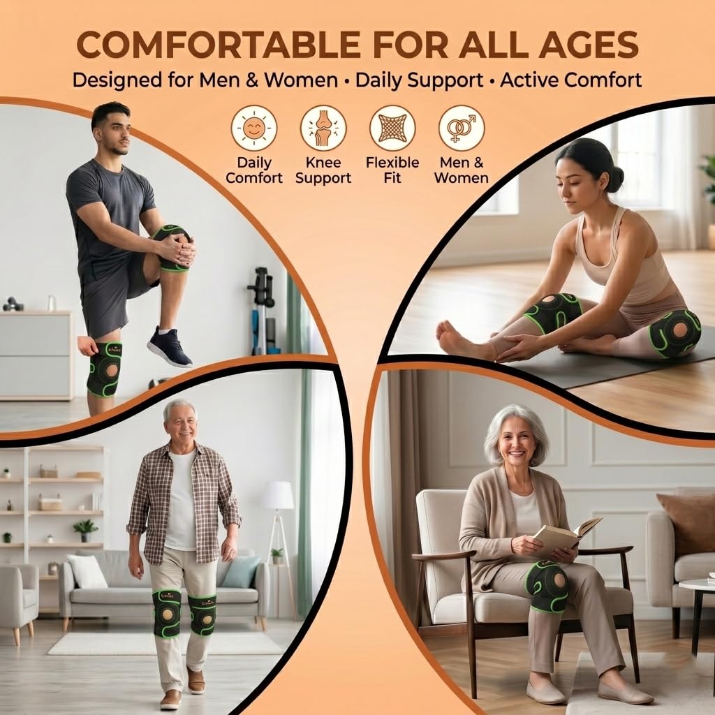 DOLTAS Knee Brace Pair Neon Green – Open Pateela Knee Support for Gym, Running, Arthritis, Joint Pain & Injury Recovery Men & Women| Stabilizes Kneecap & Relieves Knee Pain (2 Pcs)