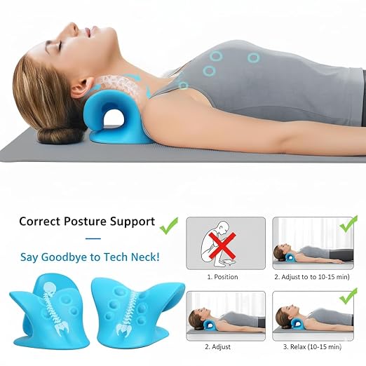 DOLTAS Neck Support Stretcher - Cervical Traction Device for Neck & Shoulder Pain Relief, Massage Relaxer, Acupressure Chiropractic Support (SKY BLUE)