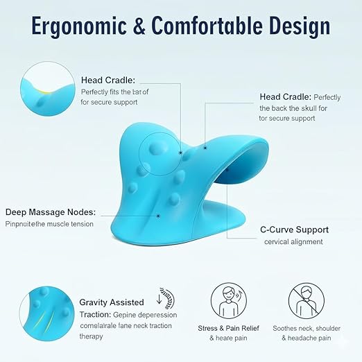 DOLTAS Neck Support Stretcher - Cervical Traction Device for Neck & Shoulder Pain Relief, Massage Relaxer, Acupressure Chiropractic Support (SKY BLUE)