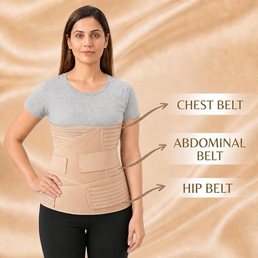 DOLTAS 3-in-1 Post Pregnancy Abdominal Belt for Women – C-Section Abdomen Belt & Belly Wrap for After Delivery Recovery – Adjustable Postpartum Belt, Maternity Belt for Waist, Pelvis & Tummy Support (Free Size) (Beige Skin)