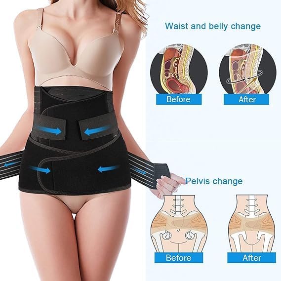 DOLTAS 3-in-1 Post Pregnancy Abdominal Belt for Women – C-Section Abdomen Belt & Belly Wrap for After Delivery Recovery – Adjustable Postpartum Belt, Maternity Belt for Waist, Pelvis & Tummy Support (Free Size) (BLACK)