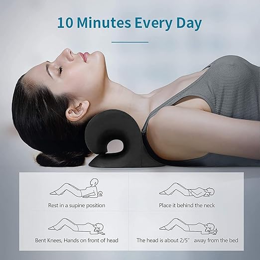 DOLTAS Neck Stretcher for Pain Relief | Cervical Traction Device | Neck & Shoulder Support | Acupressure Massage Relaxer | Chiropractic Spine Alignment Support | Black