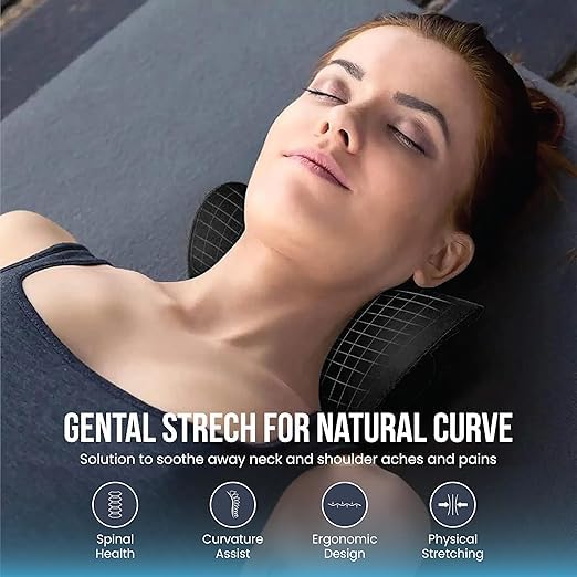 DOLTAS Neck Stretcher for Pain Relief | Cervical Traction Device | Neck & Shoulder Support | Acupressure Massage Relaxer | Chiropractic Spine Alignment Support | Black