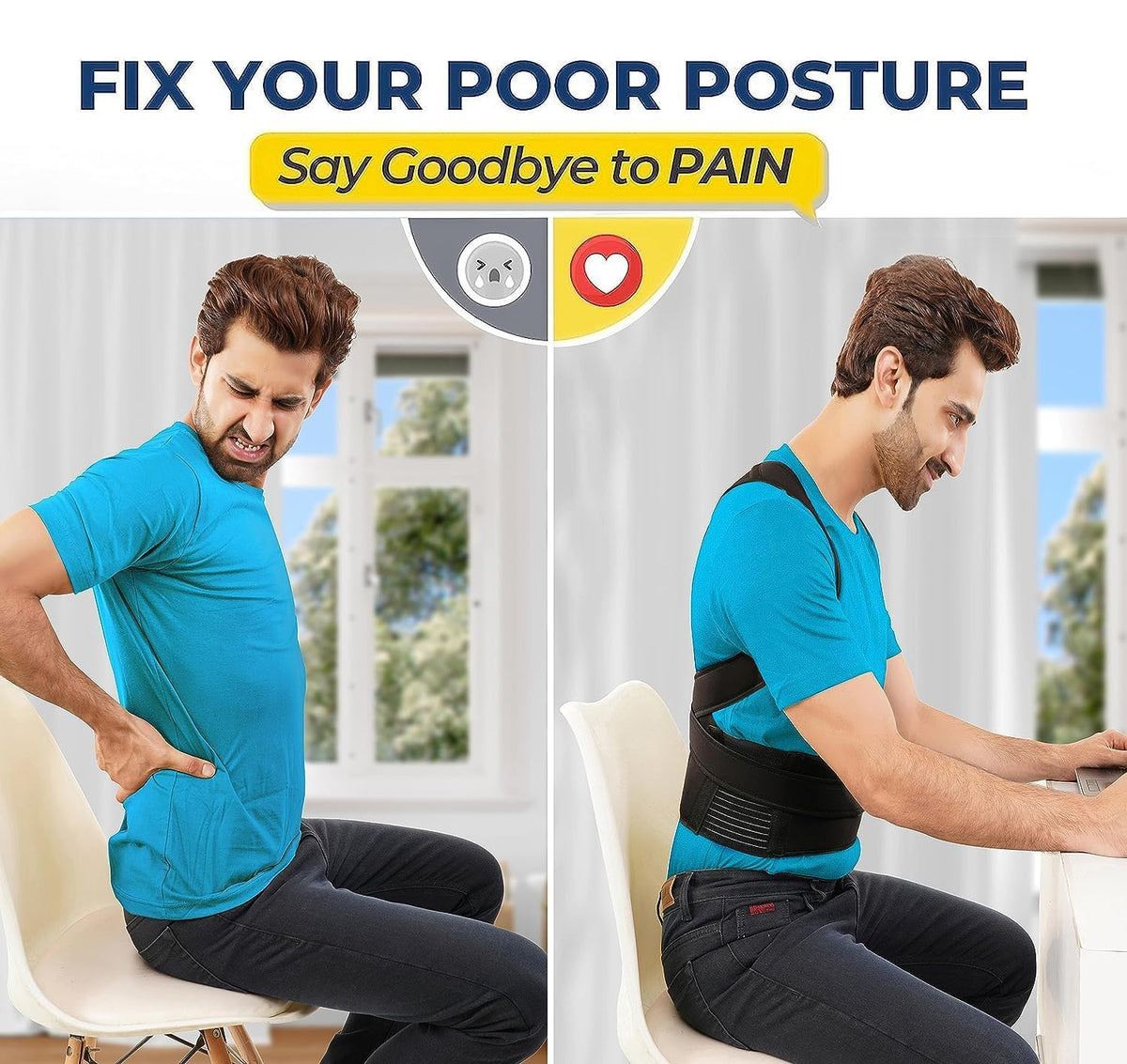 DOLTAS Posture Corrector for Men & Women – Adjustable Back Brace with Lumbar Support, Shoulder Support & Waist Belt for Pain Relief & Better Posture