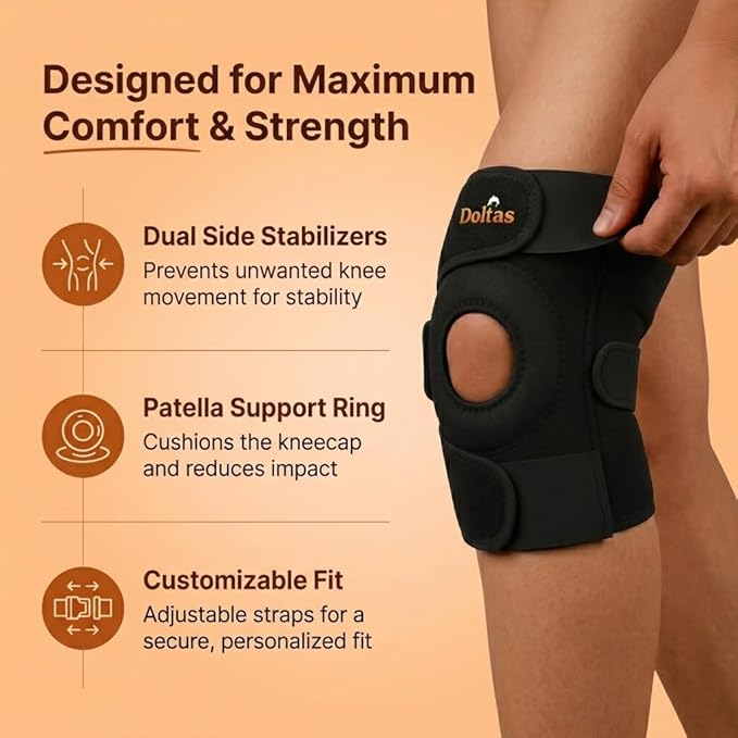 DOLTAS Knee Brace Pair – Compression Knee Cap for Men Pain Relief & Women – Knee Support for Men Gym, Running, Arthritis, Joint Pain, Injury Recovery | (BLACK)