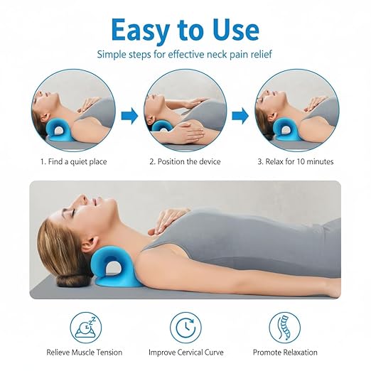 DOLTAS Neck Support Stretcher - Cervical Traction Device for Neck & Shoulder Pain Relief, Massage Relaxer, Acupressure Chiropractic Support (SKY BLUE)