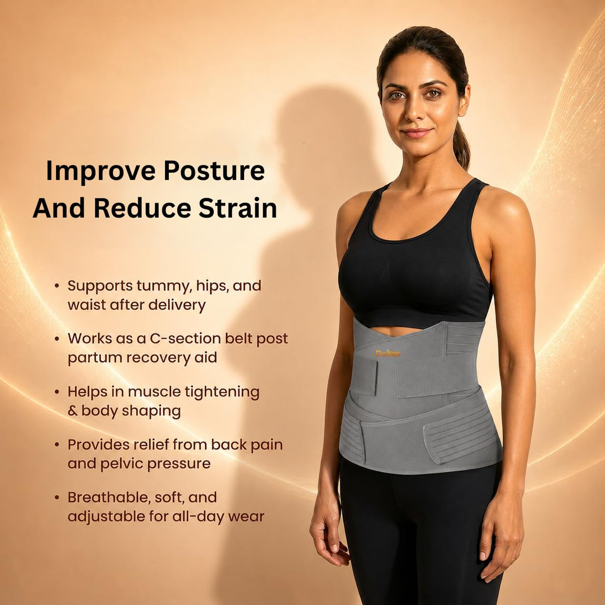 DOLTAS 3-in-1 Post Pregnancy Abdominal Belt for Women – C-Section Abdomen Belt & Belly Wrap for After Delivery Recovery – Adjustable Postpartum Belt, Maternity Belt for Waist, Pelvis & Tummy Support (Free Size) (GREY)