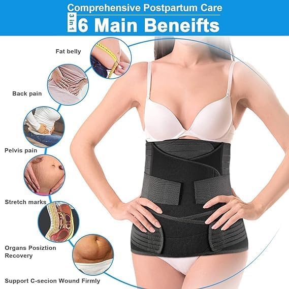 DOLTAS 3-in-1 Post Pregnancy Abdominal Belt for Women – C-Section Abdomen Belt & Belly Wrap for After Delivery Recovery – Adjustable Postpartum Belt, Maternity Belt for Waist, Pelvis & Tummy Support (Free Size) (BLACK)