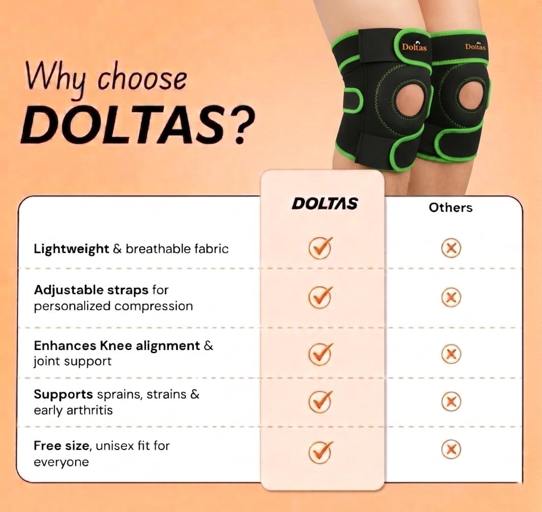 DOLTAS Knee Brace Pair Neon Green – Open Pateela Knee Support for Gym, Running, Arthritis, Joint Pain & Injury Recovery Men & Women| Stabilizes Kneecap & Relieves Knee Pain (2 Pcs)