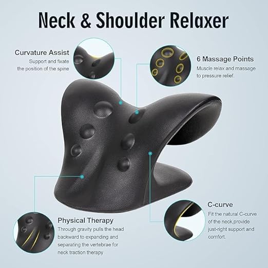 DOLTAS Neck Stretcher for Pain Relief | Cervical Traction Device | Neck & Shoulder Support | Acupressure Massage Relaxer | Chiropractic Spine Alignment Support | Black