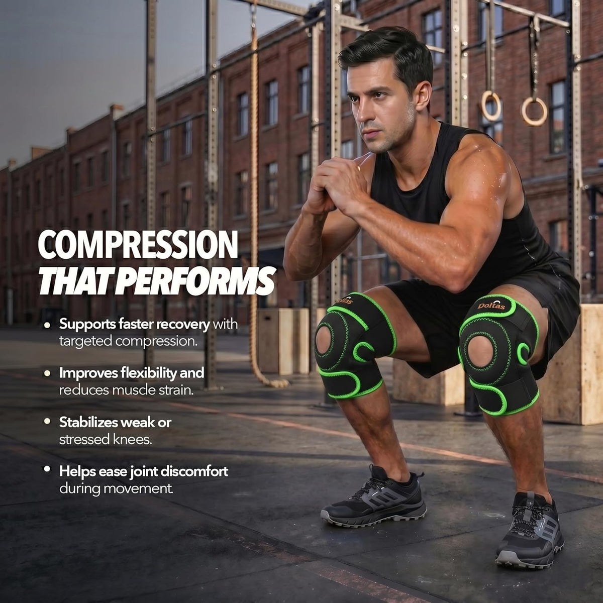 DOLTAS Knee Brace Pair Neon Green – Open Pateela Knee Support for Gym, Running, Arthritis, Joint Pain & Injury Recovery Men & Women| Stabilizes Kneecap & Relieves Knee Pain (2 Pcs)