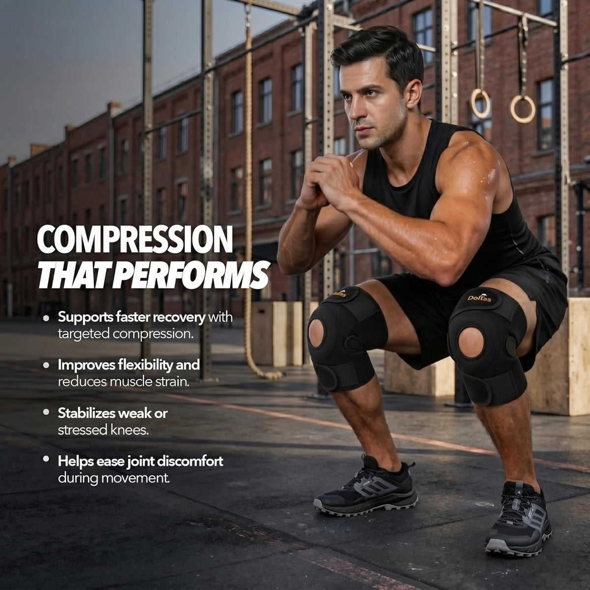 DOLTAS Knee Brace Pair – Compression Knee Cap for Men Pain Relief & Women – Knee Support for Men Gym, Running, Arthritis, Joint Pain, Injury Recovery | (BLACK)