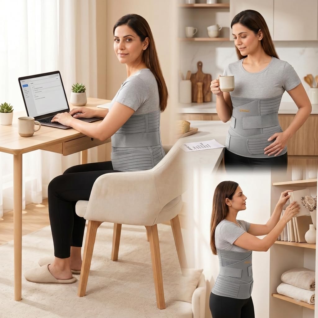 DOLTAS 3-in-1 Post Pregnancy Abdominal Belt for Women – C-Section Abdomen Belt & Belly Wrap for After Delivery Recovery – Adjustable Postpartum Belt, Maternity Belt for Waist, Pelvis & Tummy Support (Free Size) (GREY)